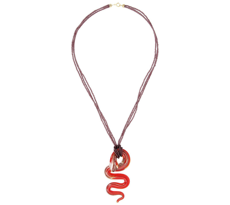 Italian Gold Murano Glass Snake Pendant w/ B ead Chain, 14K — View 8