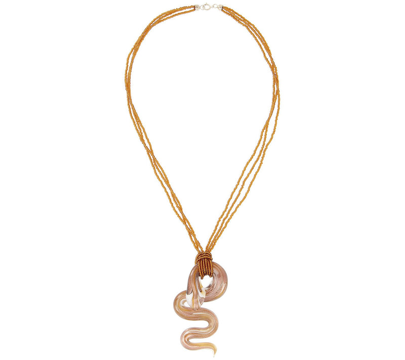 Italian Gold Murano Snake Pendant w/ Bead C hain, 14K — View 8