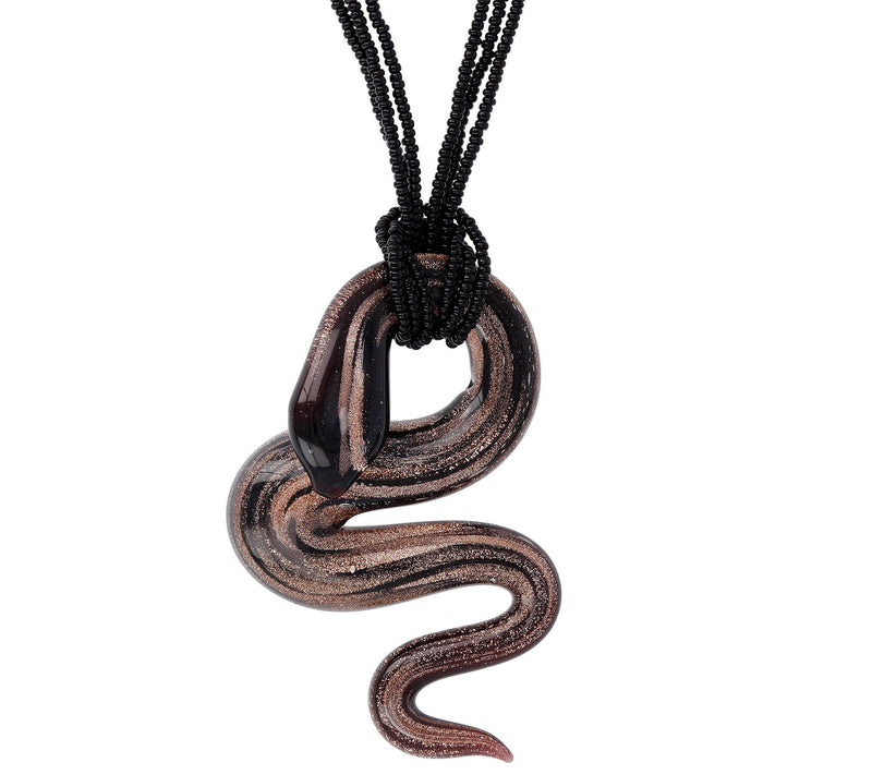 Italian Gold Murano Snake Pendant w/ Bead C hain, 14K — View 5