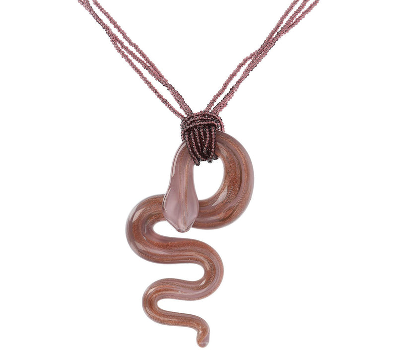 Italian Gold Murano Snake Pendant w/ Bead C hain, 14K — View 7