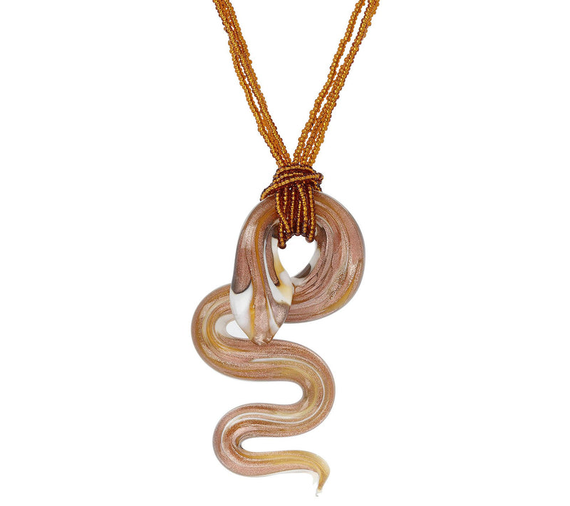 Italian Gold Murano Snake Pendant w/ Bead C hain, 14K — Main view