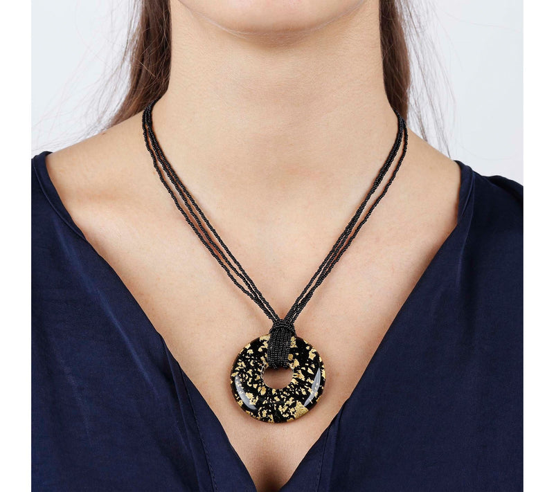 Italian Gold Murano Glass Pendant with Bead Chain — View 7