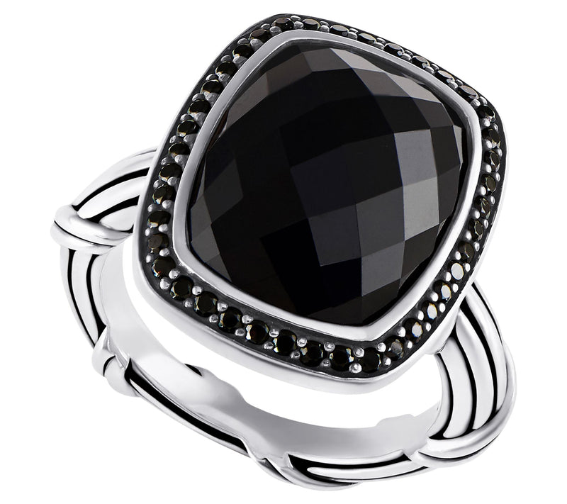 Peter Thomas Roth Galaxy Sterling Onyx Rectangle Halo Ring — Main view