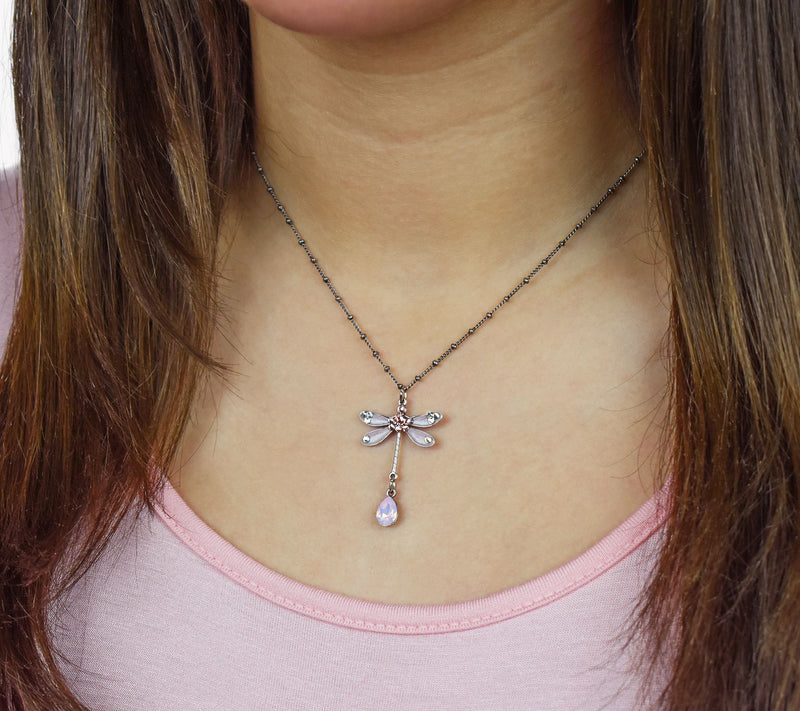 Anne Koplik Rose Opal Dragonfly Pendant w/ Chain — View 2