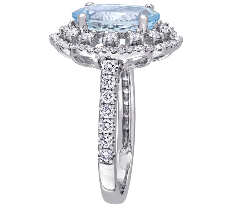 Bellini 2.75 cttw Aquamarine & 7/10 cttw Diamond Halo Ring — View 2