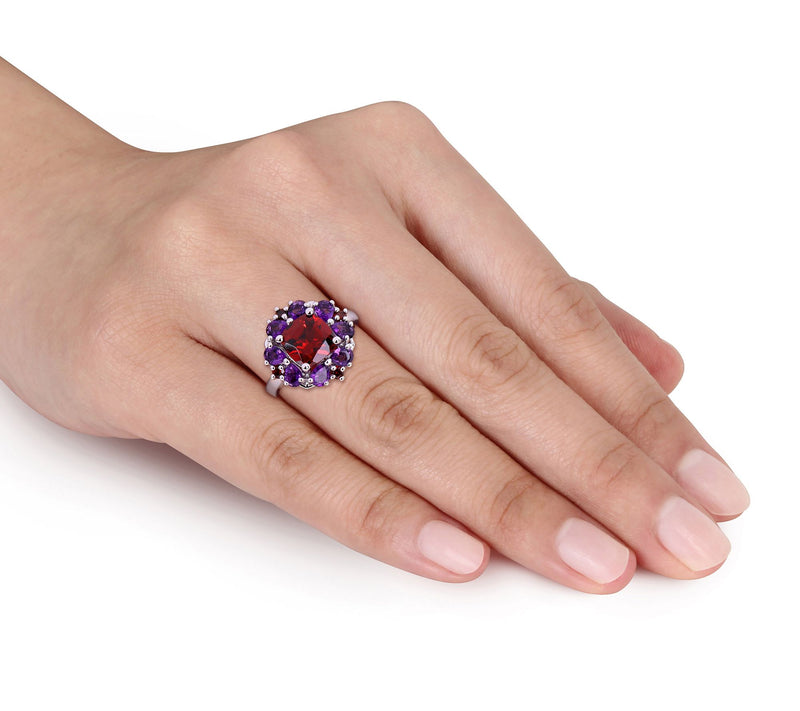 Sterling Silver 4.40 cttw Garnet & Africa Amethyst Ring — View 3