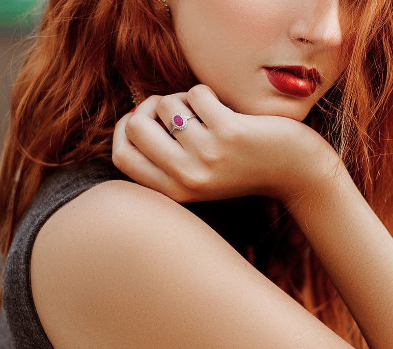 Bellini 0.90 cttw Ruby & 3/10 cttw Diamond Double Halo Ring — View 4