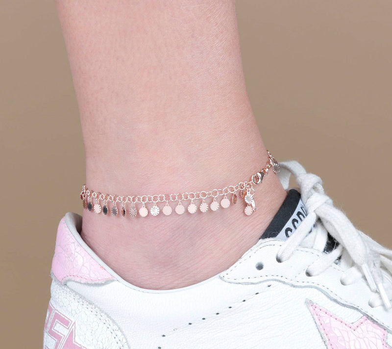 Italian Silver 11" Diamond Cut Disc Ankle Bracelet — View 9