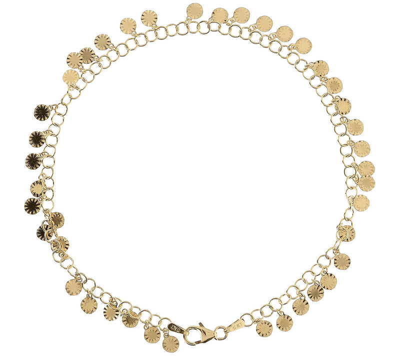 Italian Silver 11" Diamond Cut Disc Ankle Bracelet — View 3