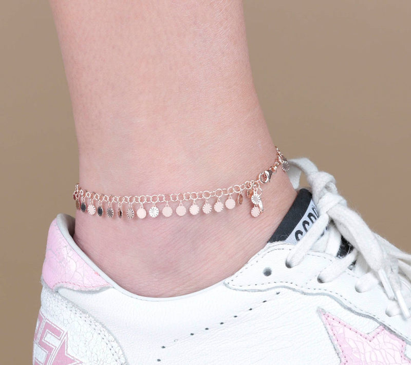 Italian Silver 9" Diamond Cut Disc Ankle Bracelet — View 9