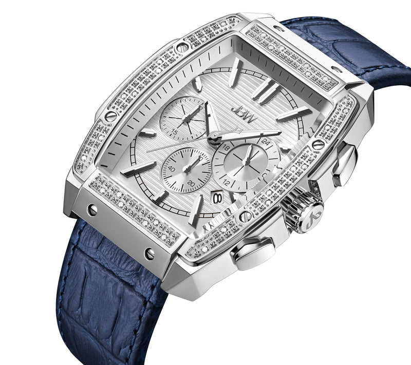 JBW Men's Echelon 1/4 cttw Diamond Blue Leather Strap Watch — View 2