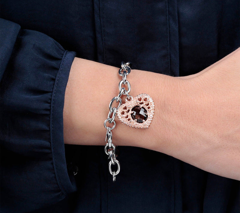 Steel by Design Gemstone Heart Charm Bracelet — View 3