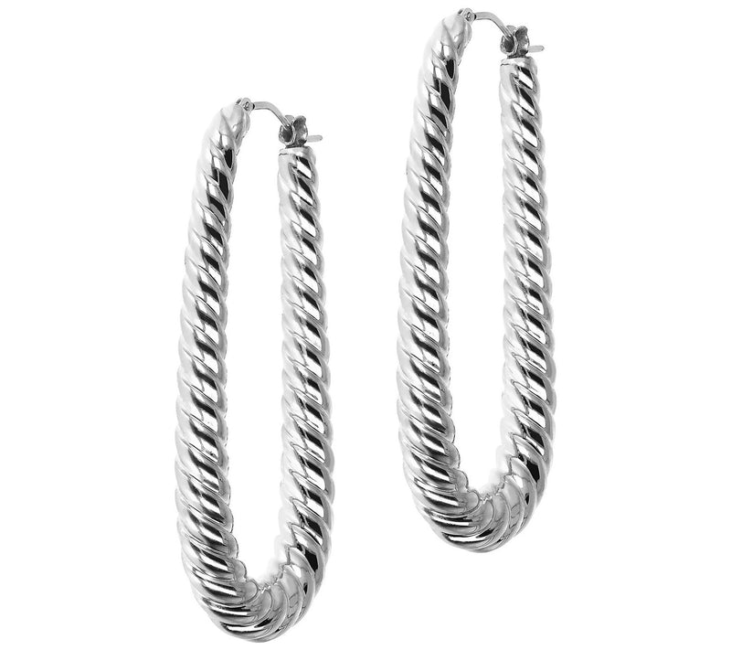 BellaOro Elongated Ribbed Hoop Earrings, 14K — View 5