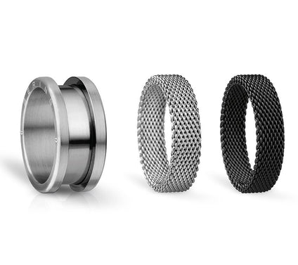Bering Black IP-Plated & Stainless Interchangeable Ring Set