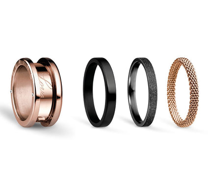 Bering Rosetone & Black Stainless Interchangeable Ring Set