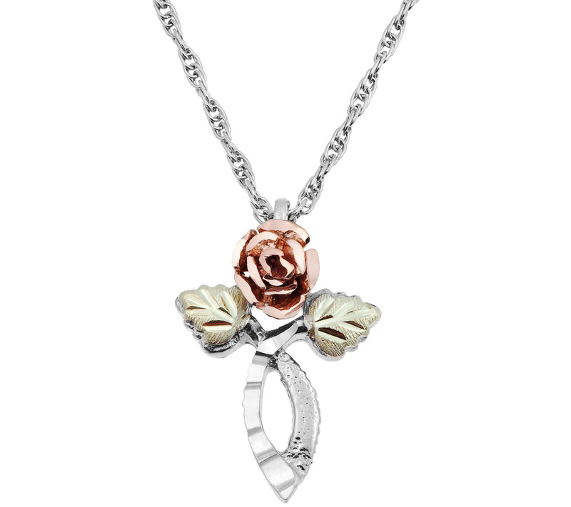 Black Hills Cross Pendant with Rose, Sterling S ilver/12K Gold — Main view