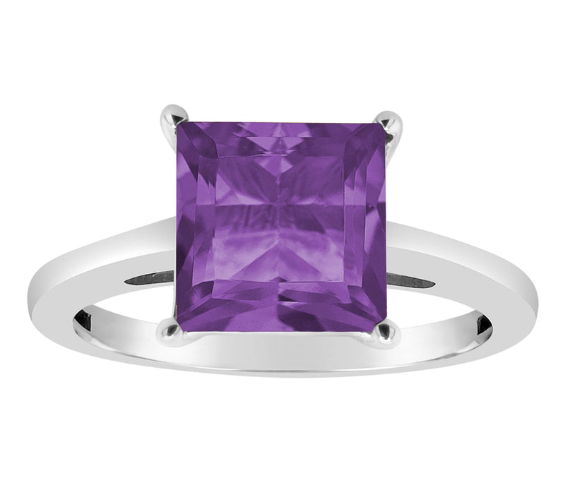 Sterling Silver 2.10 cttw Princess-Cut Ameth ysRing — Main view