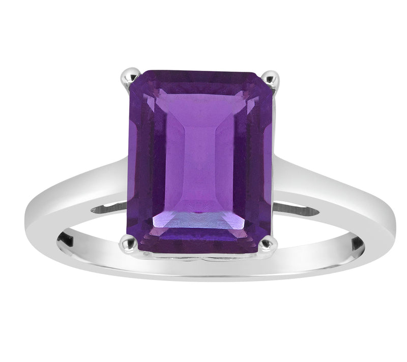Sterling Silver Emerald-Cut Solitaire Gemstone Ring — View 3