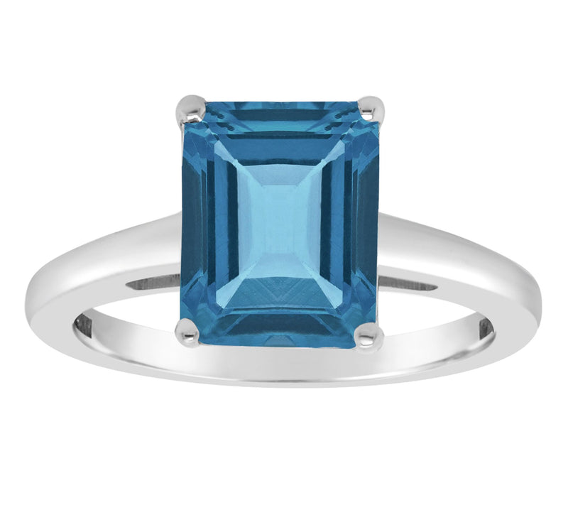 Sterling Silver 3.80 cttw Emerald-Cut London Bl ue Topaz Ring — Main view