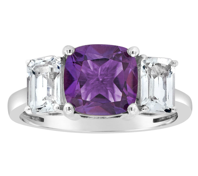 Sterling Silver 3.20 cttw Cushion Gemstone & Wite Topaz Ring — View 5
