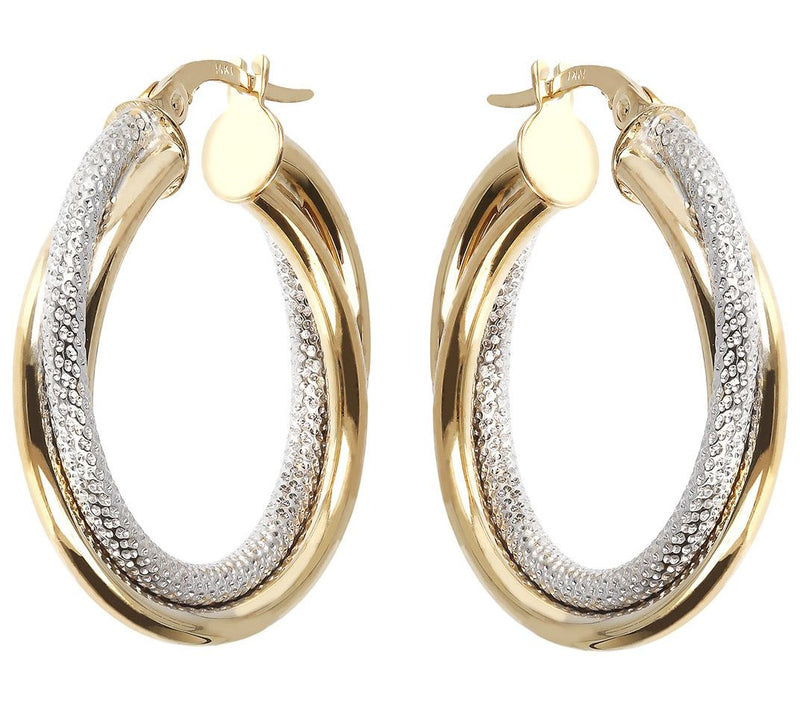Italian Gold 1" Round Two Tone Twisted Hoop Earrings, 14K — Main view