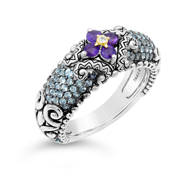 Barbara Bixby S terling Silver/ 18K Gold Gemsto ne Flower Ring — View 3