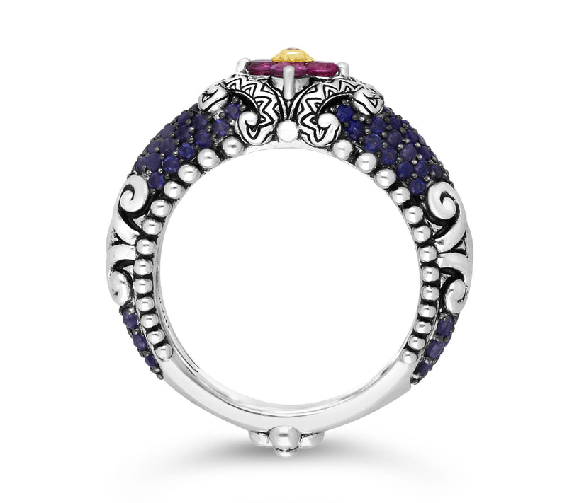 Barbara Bixby S terling Silver/ 18K Gold Gemsto ne Flower Ring — View 10