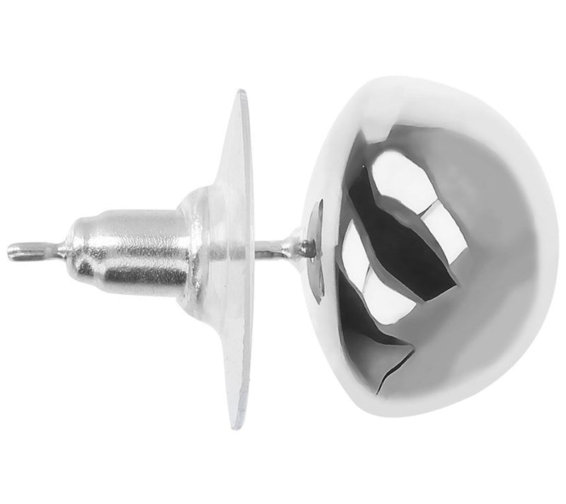 Italian Silver Polished 12mm Semi-round Bead Earrings — View 8