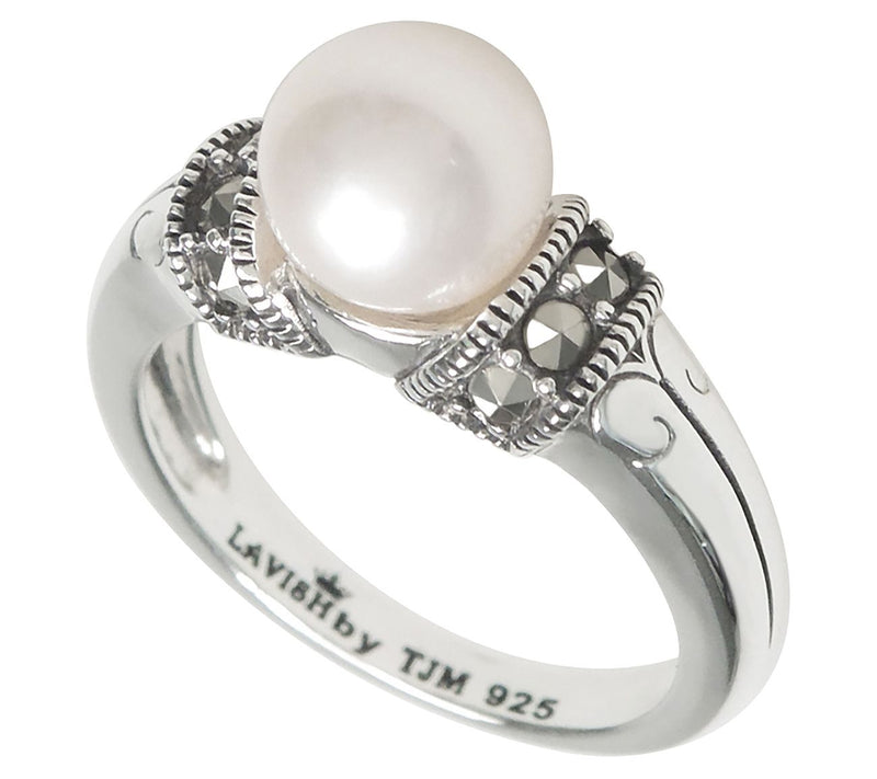Suspicion Sterling Silver Cultured Pearl & Marcasite Ring — View 2