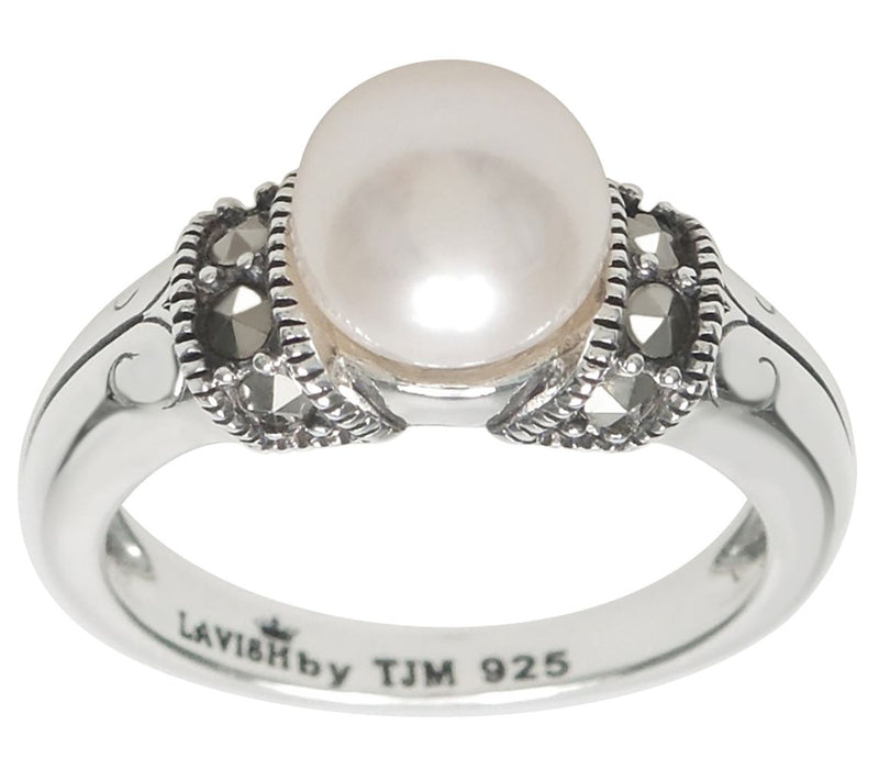 Suspicion Sterling Silver Cultured Pearl & Marcasite Ring — Main view