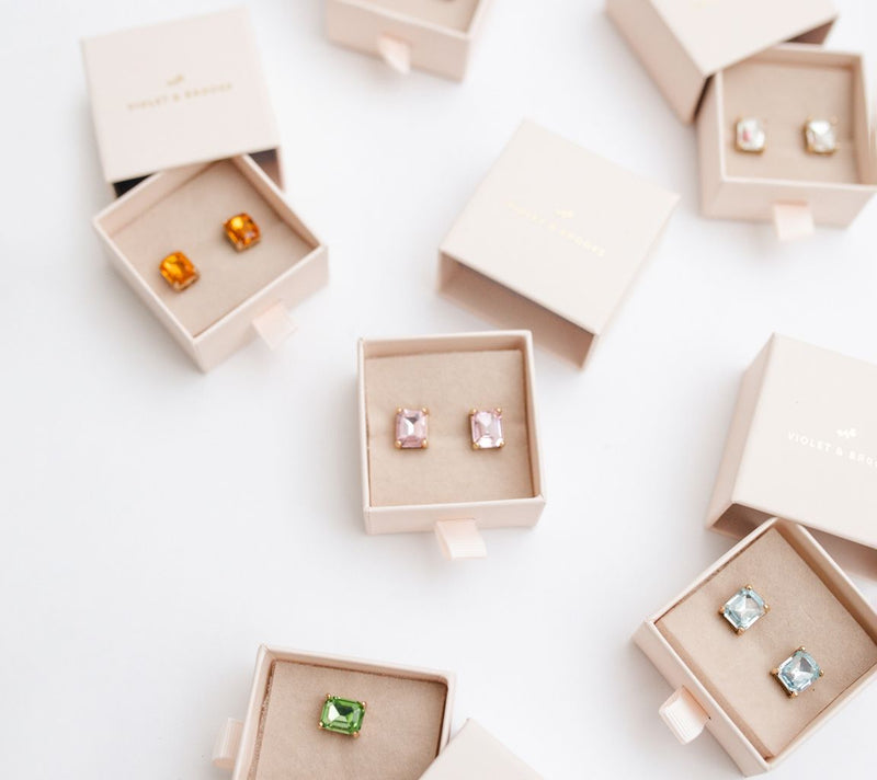 Violet & Brooks 'Everlyn' Emerald Crystal E arrings — View 23