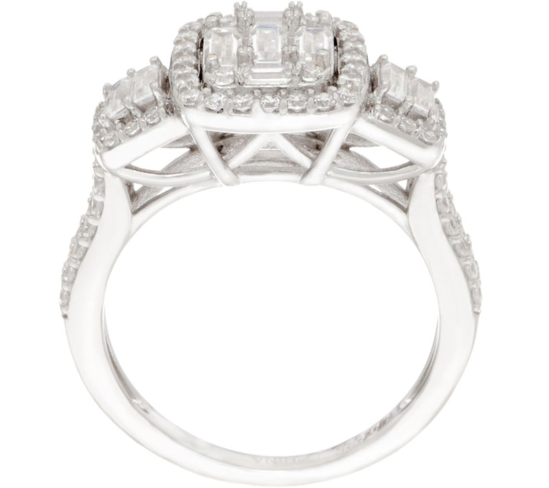 Diamonique Sterling Round & Baguette Halo Clustr Ring — View 3