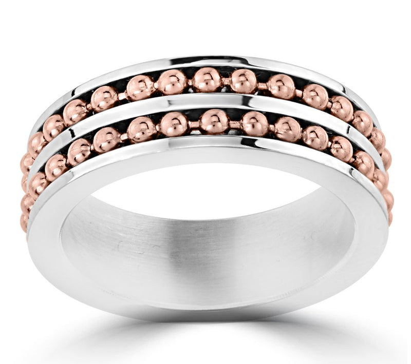 Steel by Design Beaded Double Row Ring — View 3