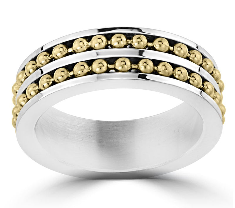 Steel by Design Beaded Double Row Ring — View 7