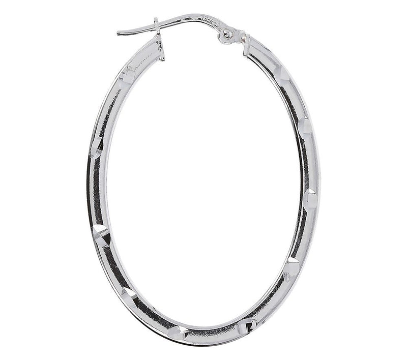 Italian Silver Polished Diamond Cut 1-3/8" OvalHoop Earrings — View 2