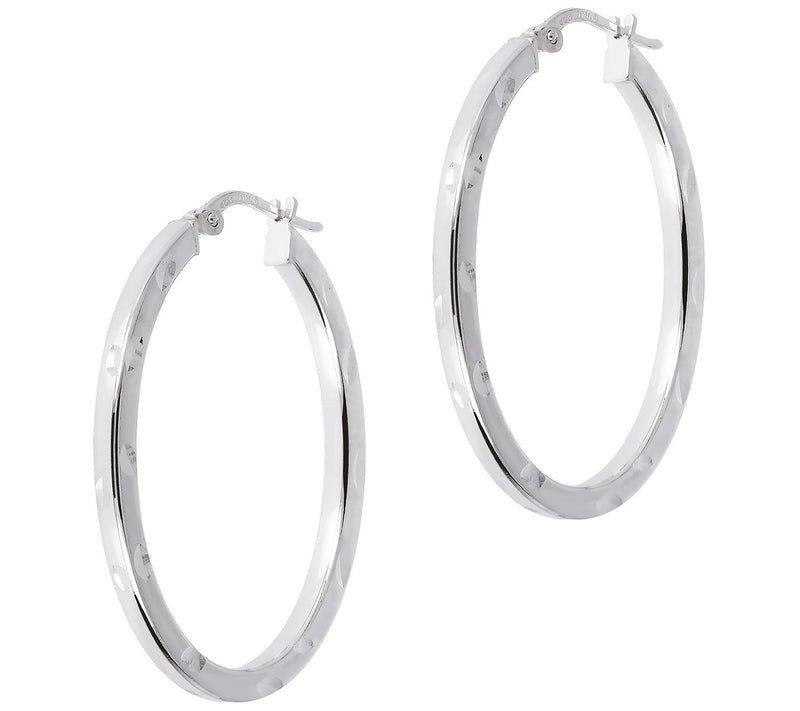 Italian Silver Polished Diamond Cut 1-3/8" OvalHoop Earrings — Main view
