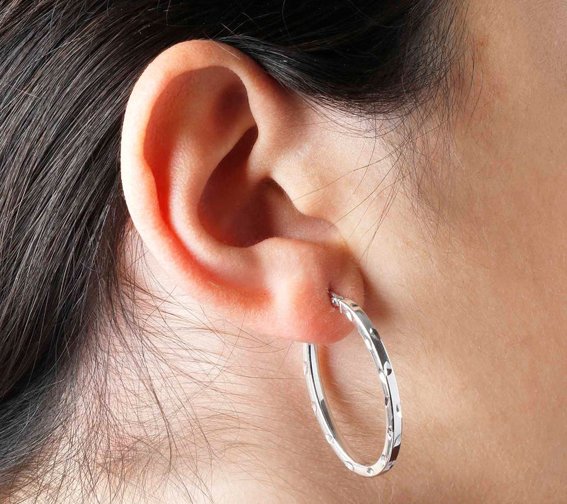 Italian Silver Polished Diamond Cut 1-3/8" OvalHoop Earrings — View 3