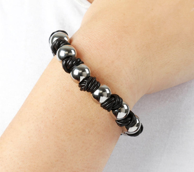 Steel By Design Polished Bead & Leather Knot Bracelet — View 9