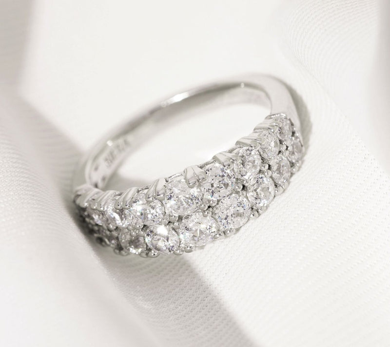 Diamonique 100-Facet Double Row Band Ring, Platinum Clad — View 6
