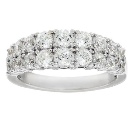 Diamonique 100-Facet Double Row Band Ring, Platinum Clad