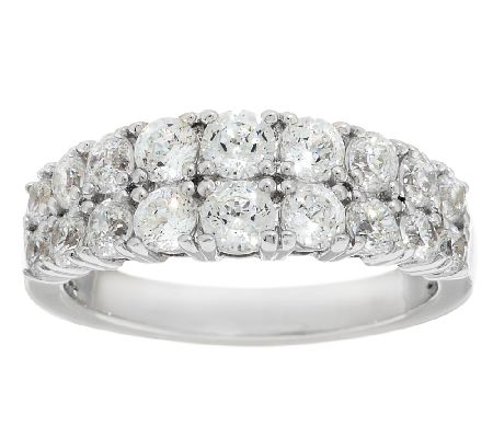 Diamonique 100-Facet Double Row Band Ring, Platinum Clad — Main view