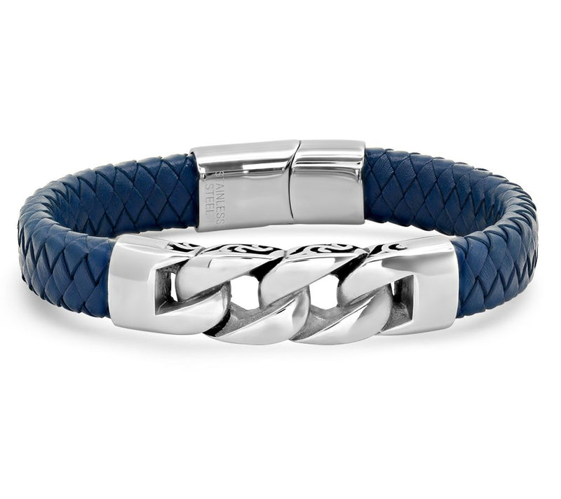 Steel by Design Men's Leather and Stainless Steel Bracelet — Main view