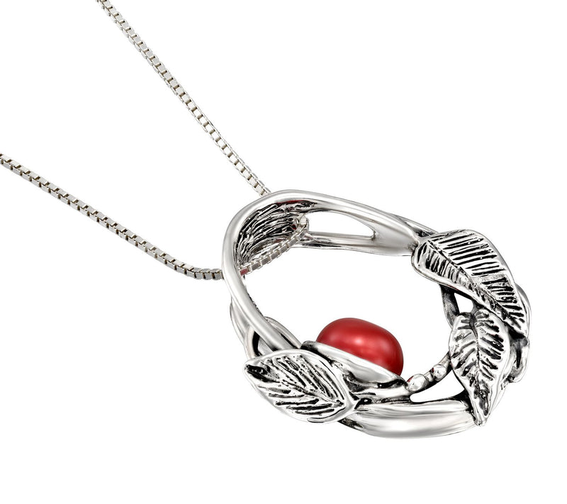 Hagit Sterling Silver Cultured Pearl & Leaf Pendant w/ Chain — View 9