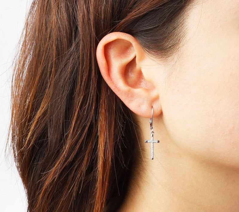 Diamonique Sterling Silver Cross Dangle Lever Back Earrings — View 5