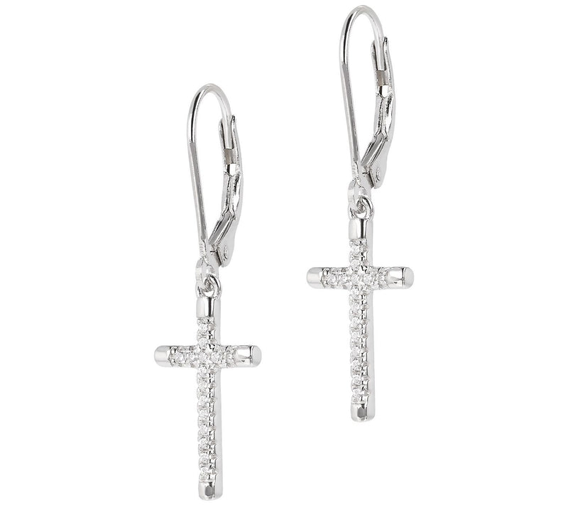 Diamonique Sterling Silver Cross Dangle Lever Back Earrings — Main view