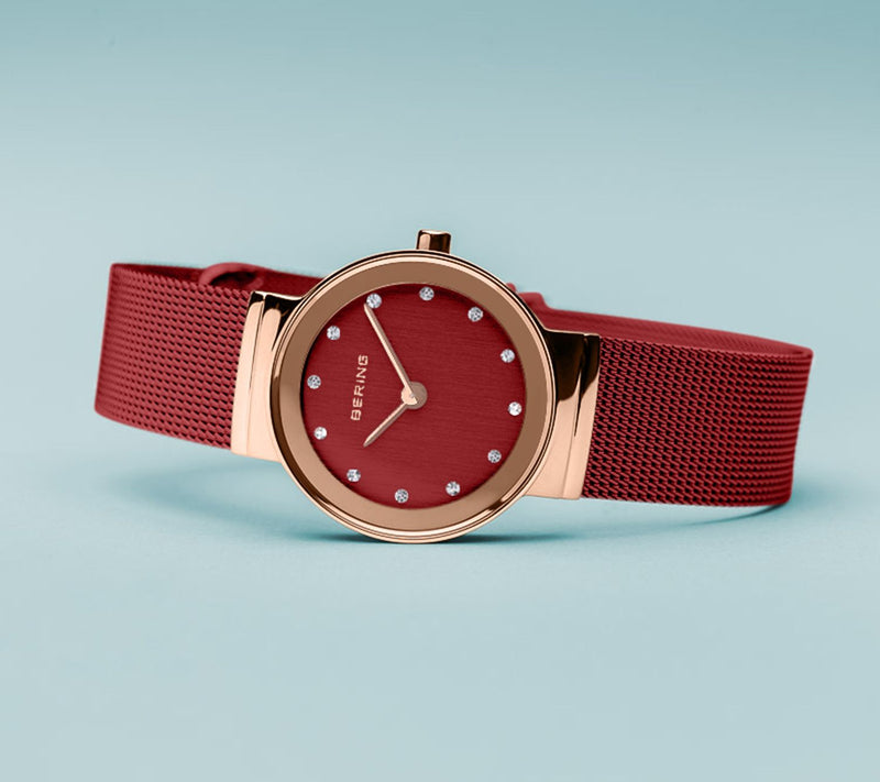 Bering Women's Rosetone Red Swarovski Crystal Watch — View 5