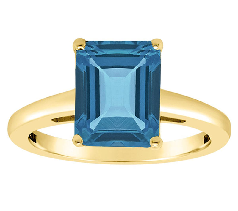 14K Gold Emerald Cut 3.80 cttw London Blue Topaz Gemstone Ring — View 5