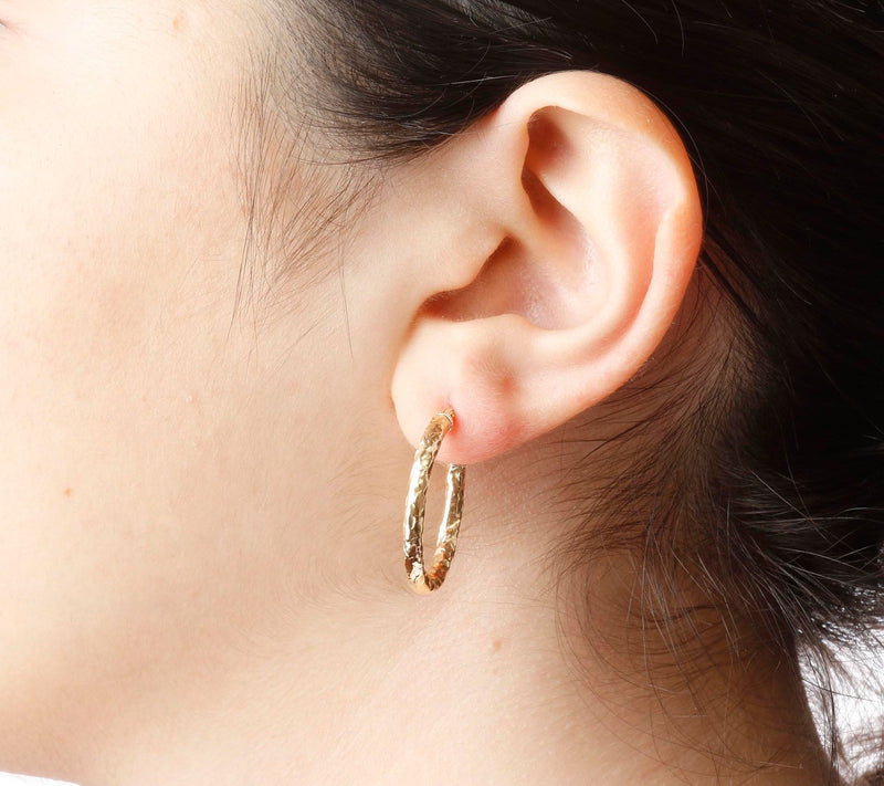 Bronzo Italia 1" Hammered Oval Hoop Earrings — View 3
