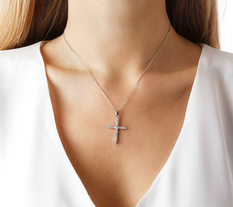 Diamonique Cross Pendant w/ Chain, Sterling Silver — View 6