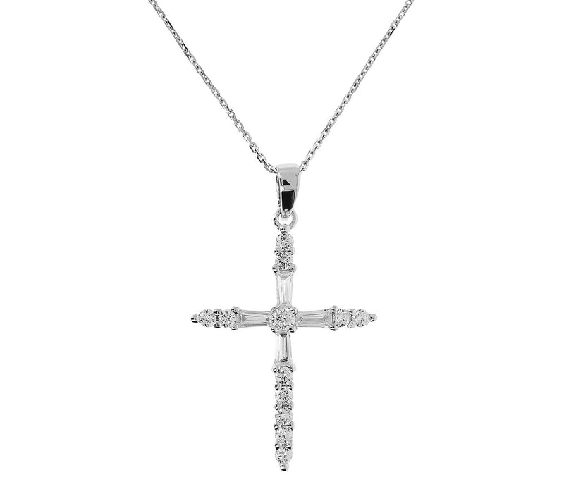 Diamonique Cross Pendant w/ Chain, Sterling Silver — Main view